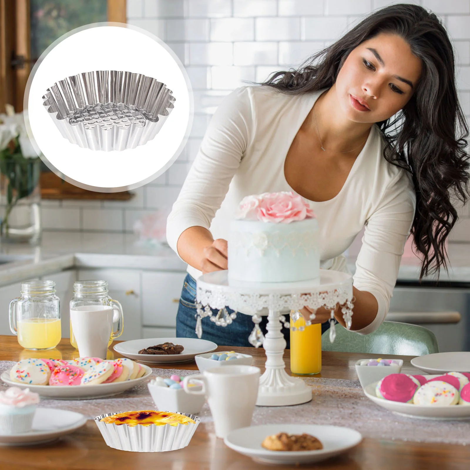

Tart Pans Muffin Cup Mold Stainless Steel Pan Flower Non Stick