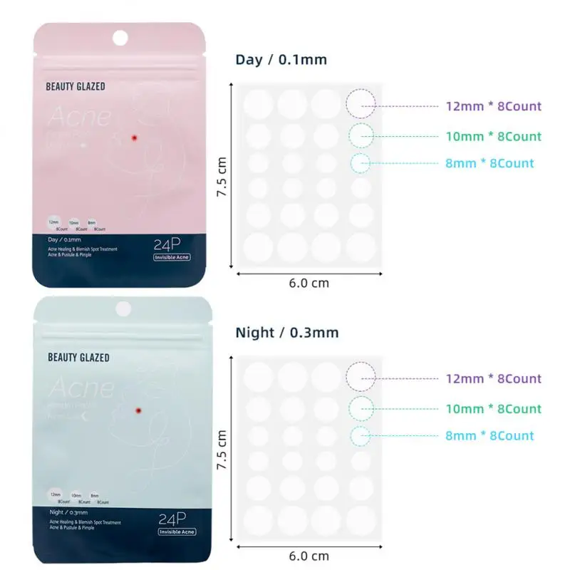 

BEAUTY GLAZED Acne Pimpleu Patch Stickers Acne Cure Pimple Remover Tool Blemish Spot Facial Mask Skin Care Waterproof 24 Patches
