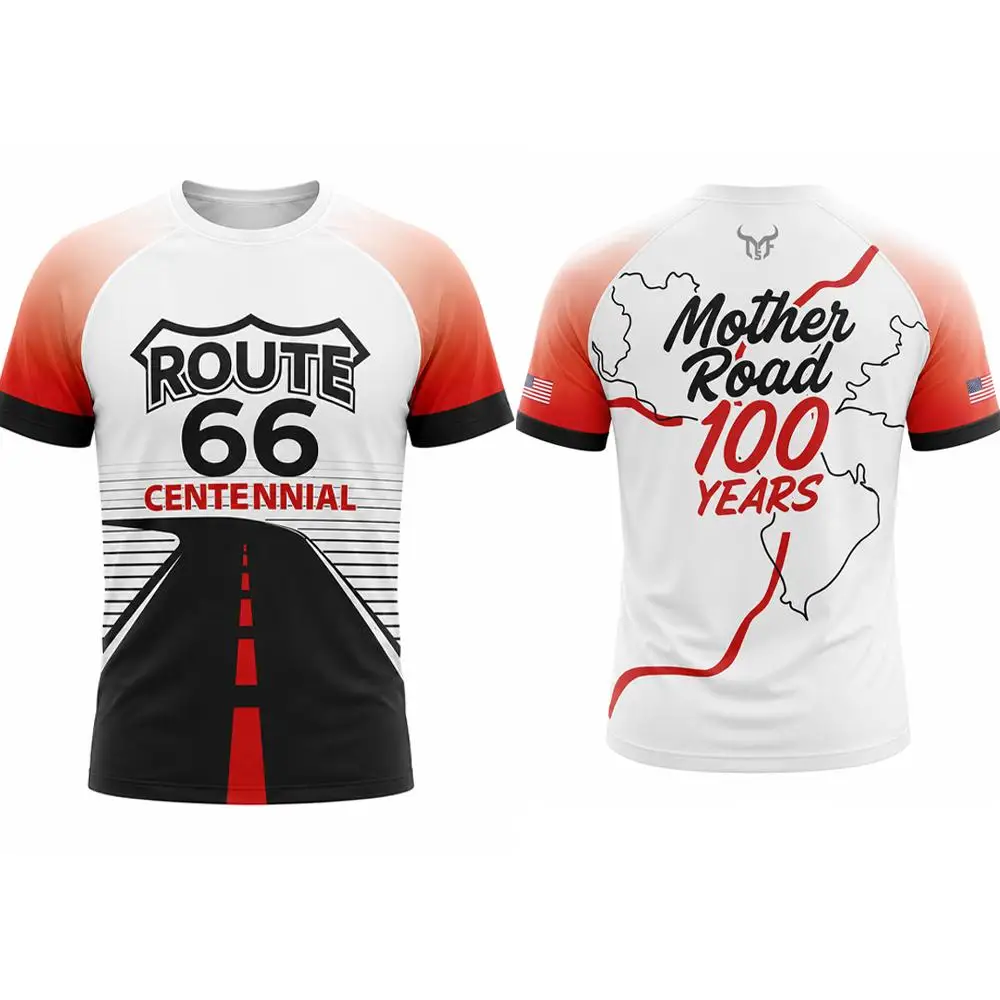 Фото Футболка Route 66 Centennial для мужчин и женщин, винтажная футболка с графическим рисунком, ретро-футболка для велоспорта, путешествий и приключений, повседневная летняя футболка с круглым вырезом №5