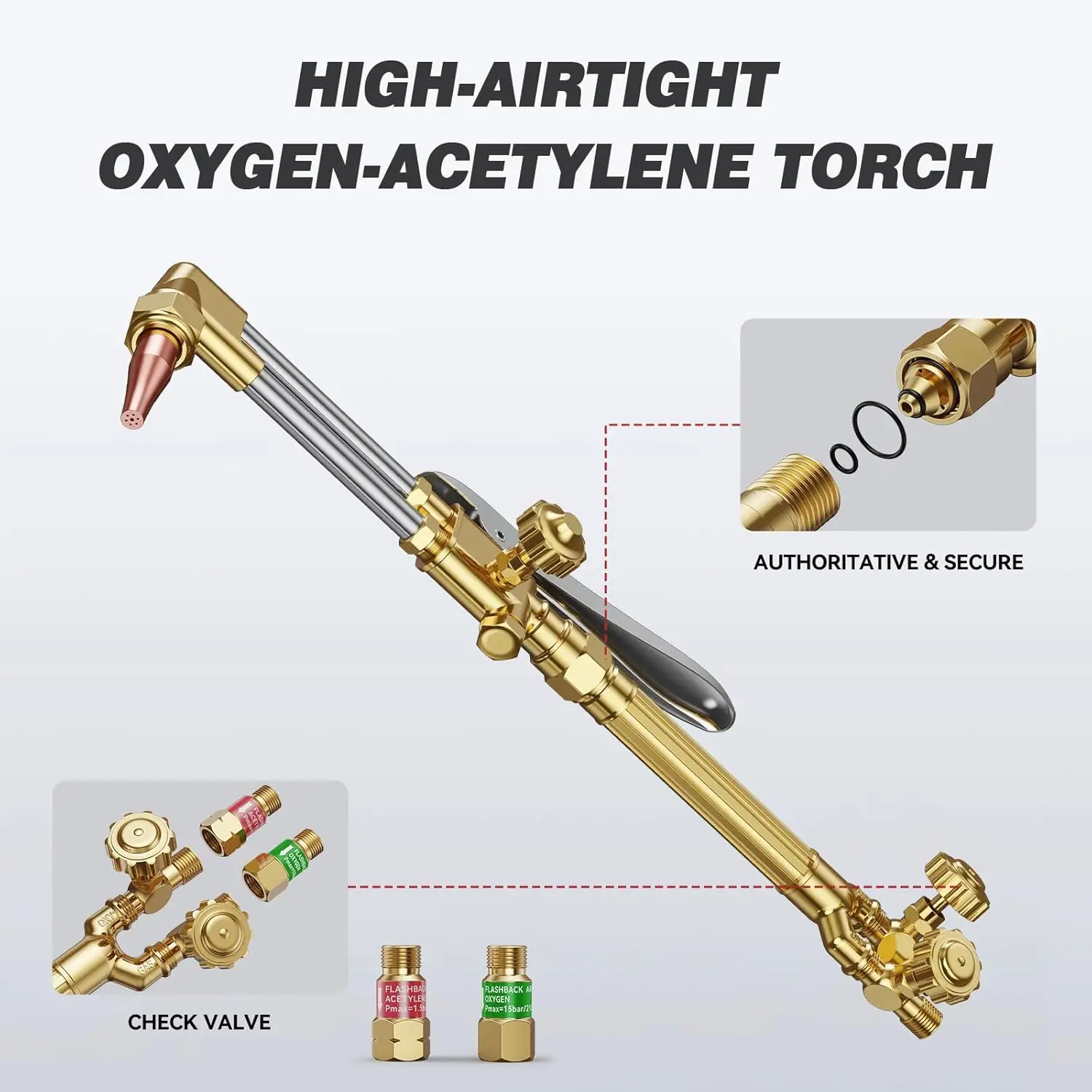 Фото Комплект кислородно-ацетиленовой горелки ARCCAPTAIN AR-CT120 PRO с шлангом, регулятором, манометрами, 3 сварочными насадками, режущей насадкой и кейсом для хранения №3