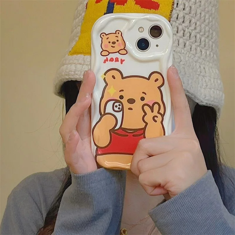Милый чехол с изображением Винни и объемных волн для Xiaomi Mi 14 12 12T 11 Lite Poco M6 X6 X5 X4 F4 X3