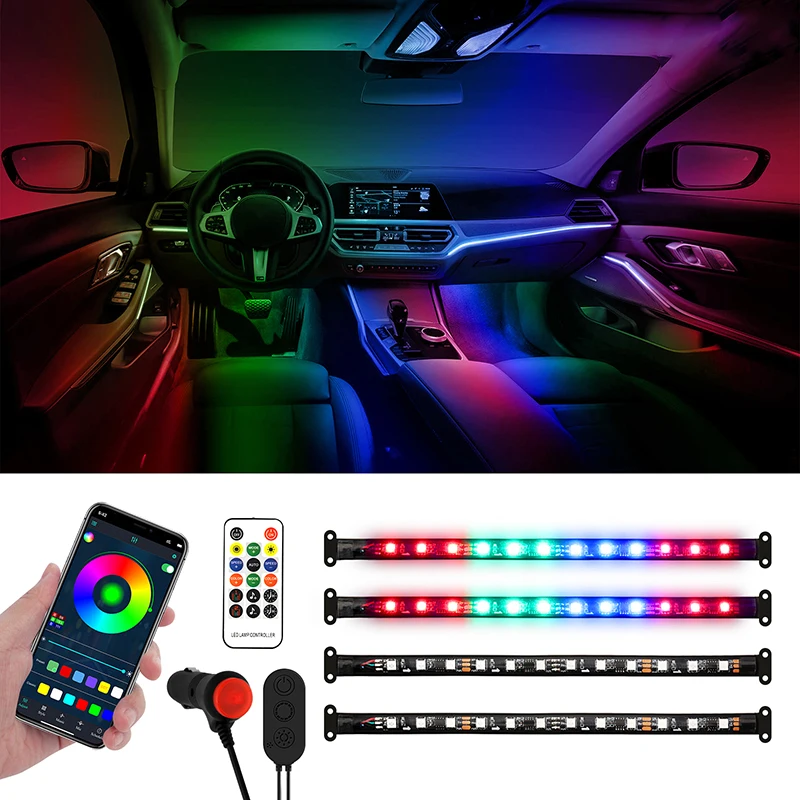 

Светодиодсветильник подсветка для салона автомобиля, декоративная неоновая RGB лента с APP и дистанционным управлением