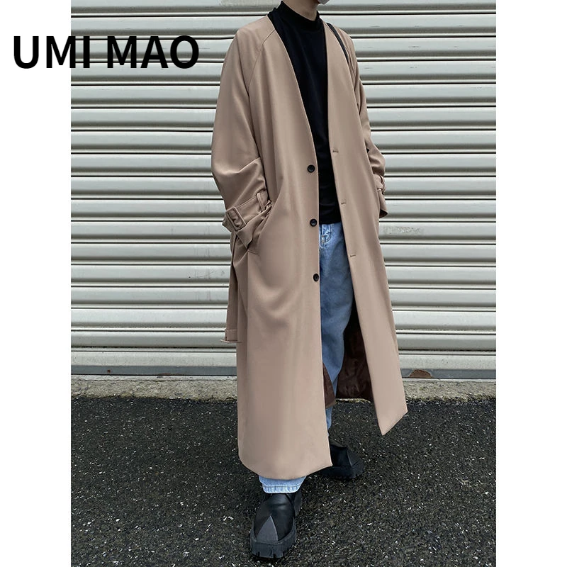 

Осенняя свободная однотонная ветровка в темном стиле UMI MAO Yamamoto средней длины, куртка унисекс, мужской и женский тренчкот Y2K