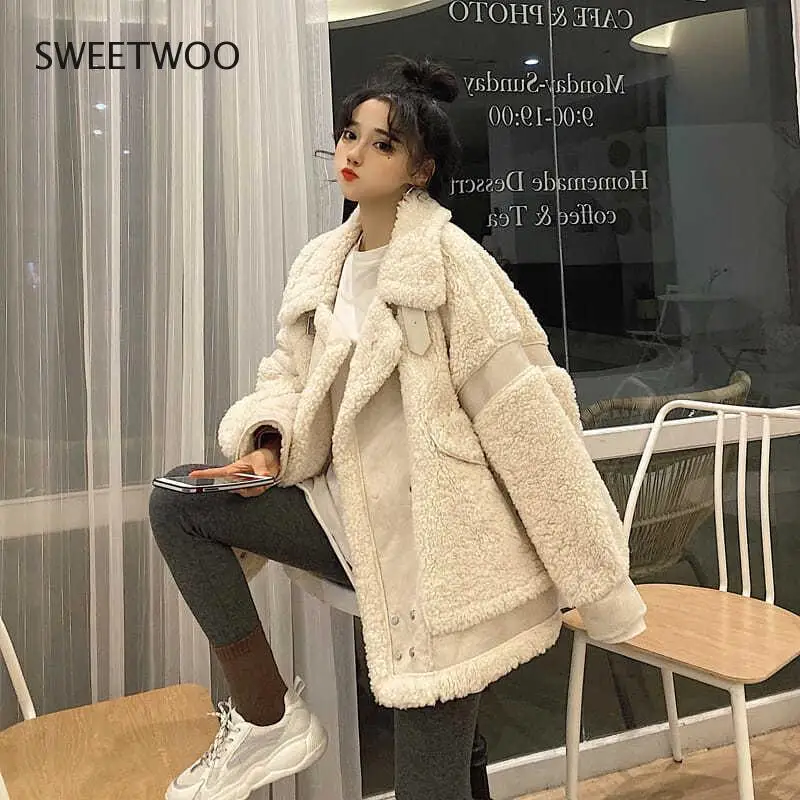 Women Autumn Winter Faux Fur Coat Female Loose Casual Warm Soft Fake Fur Jacket Plush Overcoat Pocket Wild Teddy Coats Slim Tide