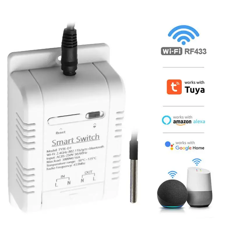 Temperature Switch Wifi 16a Real-time Monitor Voice Control Waterproof Tuya Smart Ds18b20 Sensor