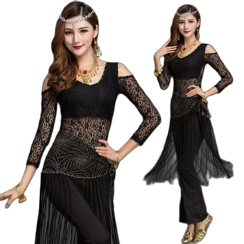 

Hot Sale New Haft-sleeved V-neck belly dance set Milk Silk Belly Dance Costumes women for dancer's clothing Top&Pants