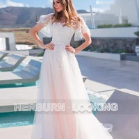herburnl princess simple wedding dress 2022 tulle satin scoop backless floor length custom made lace apliques robe de mari%c3%a9e