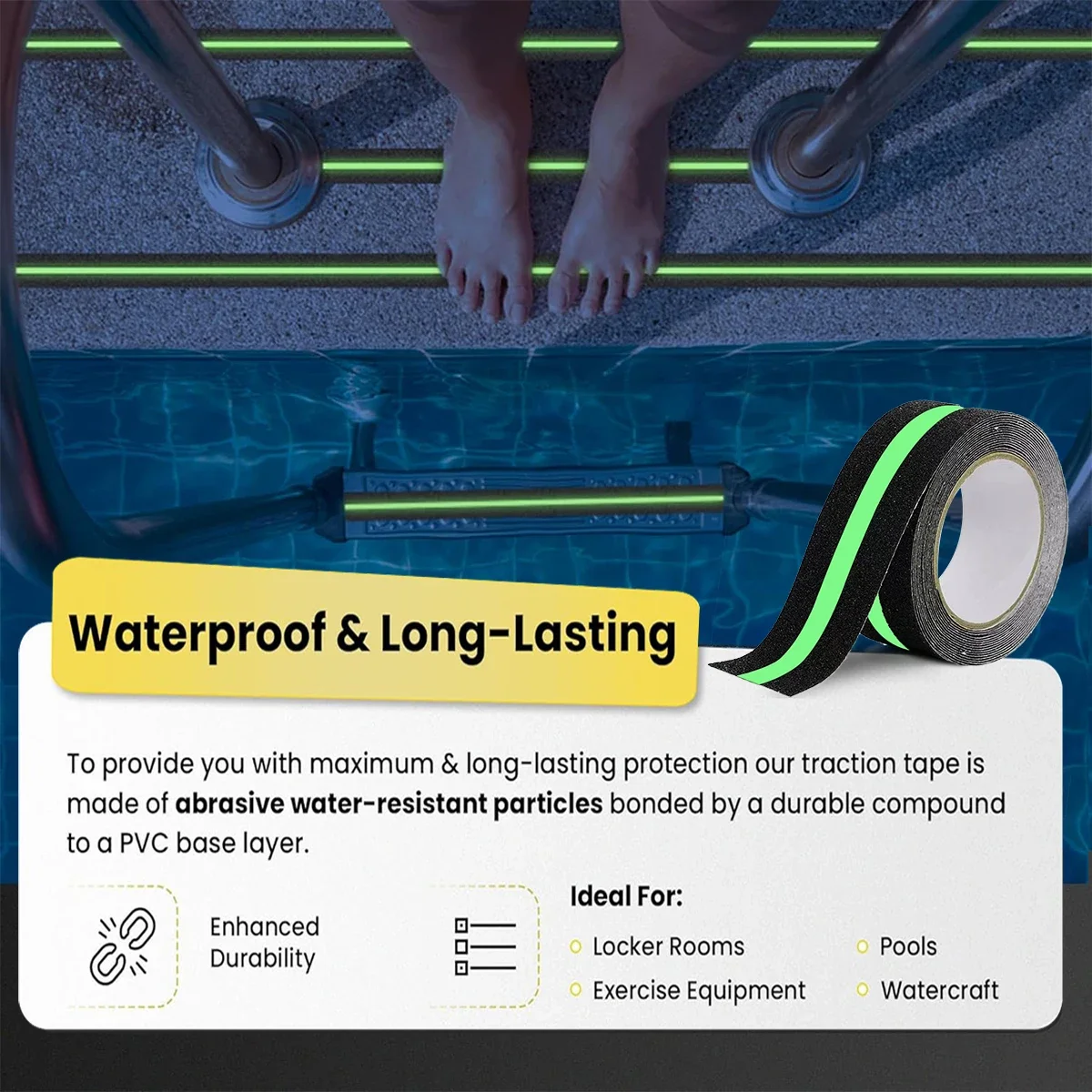 Противоскользящая Лента Зеленая Полоска Устойчивая К Клею Абразив Светится В