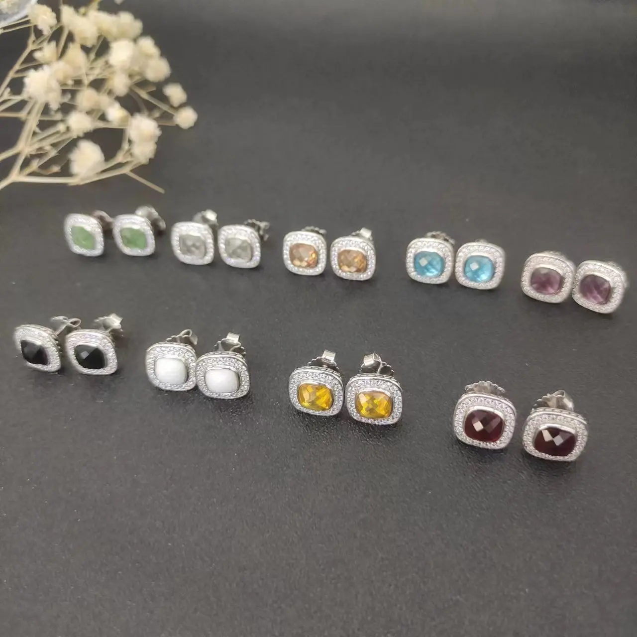 DY David Yurman Cable Classics Tetragonal Stone Earrings in Sterling Silver With Amethyst and Pave Diamonds Jewelers