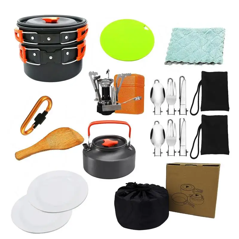 

Outdoor Cookware Set Camping Aluminum Cooking Set Picnic Cooking Pot Frying Pan Teapot Spoon Tableware For Camping Equipment