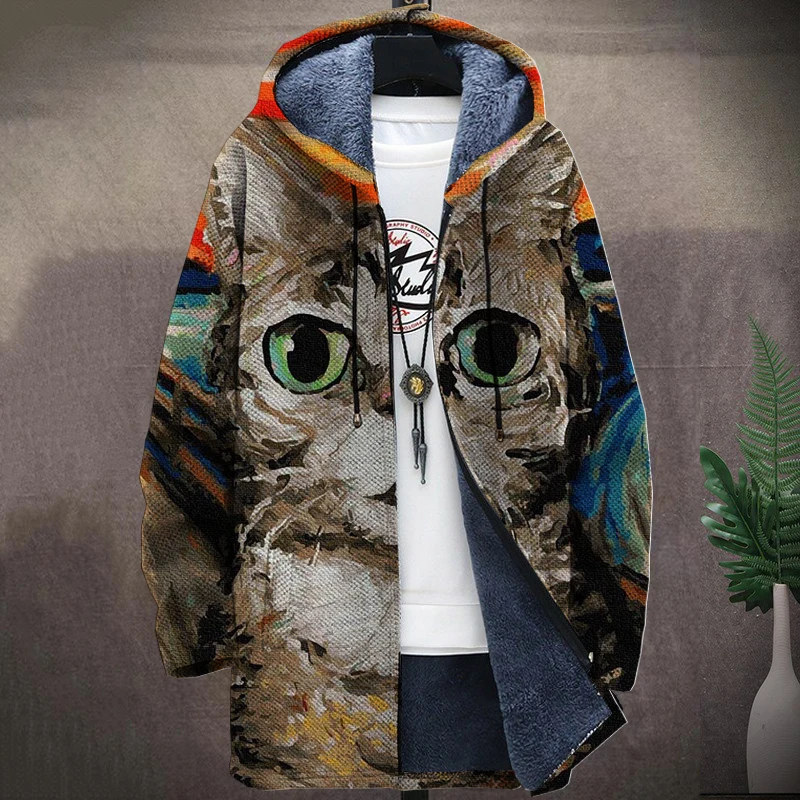 Мужская зимняя куртка с рисунком кота