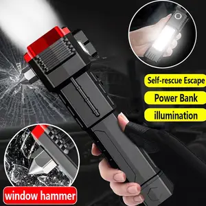 Imported USB Charging Super Bright LED Flashlight with Safety Hammer Side Light Torch Light Portable Lantern 
