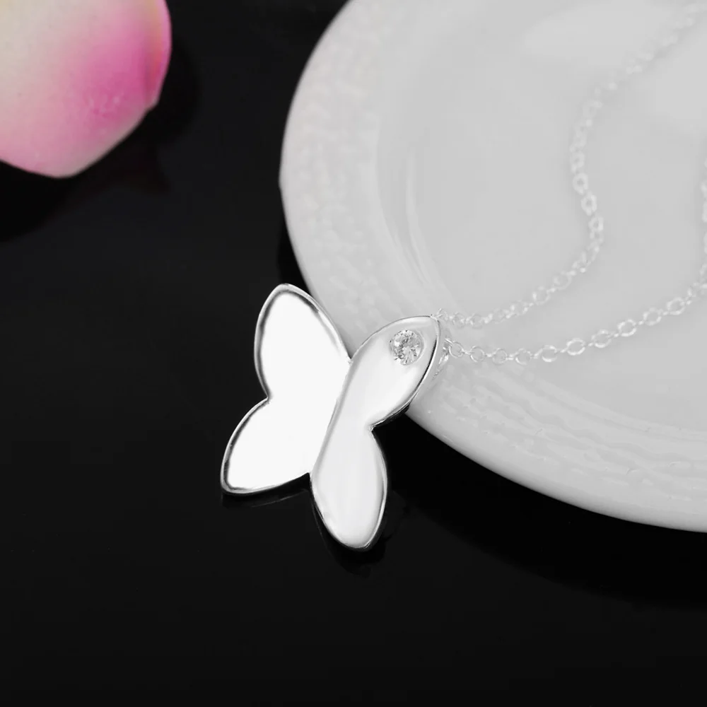 

Hot 925 Stamped Silver crystal Butterfly Pendant Necklace for woman Christmas gifts fashion party wedding accessories Jewelry