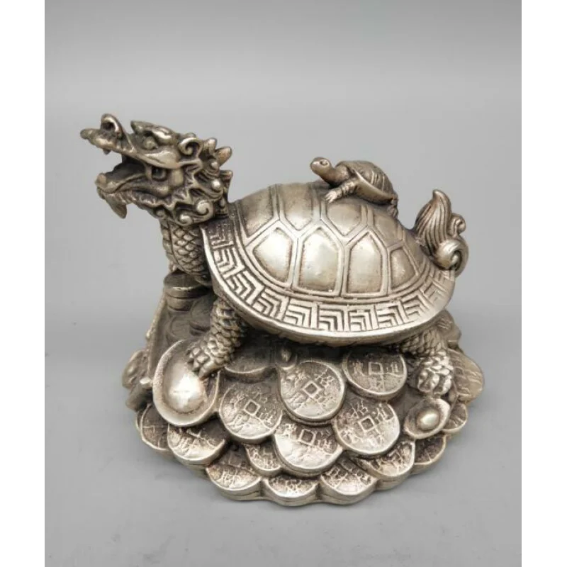 

Ancient Chinese White Copper Dragon Turtle Lucky Fortune Statue