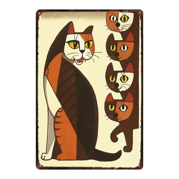 

retro vintage metal sign tin sign Japanese Samurai Cat Tattoo Cat Pet home bar restaurant wall decor sign 12x8inch