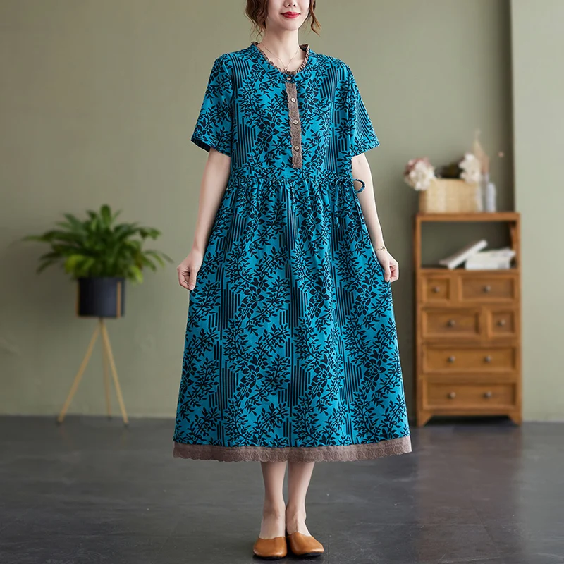 

Льняной летний хлопковый женский сарафан на шнуровке, повседневное свободное платье макси с коротким рукавом, туника, женские шикарные веч...