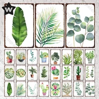 green plant metal sign vintage leaves tin plaque retro style metal stickers tinplate cactus flower metal poster for garden decor