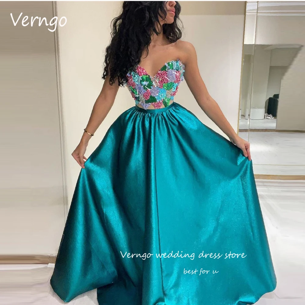 

Verngo Luxury Pearls Beads Saudi Arabic Evening Dresses 2023 Hunter Sweetheart A Line Dubai Formal Prom Gowns Special Occassion