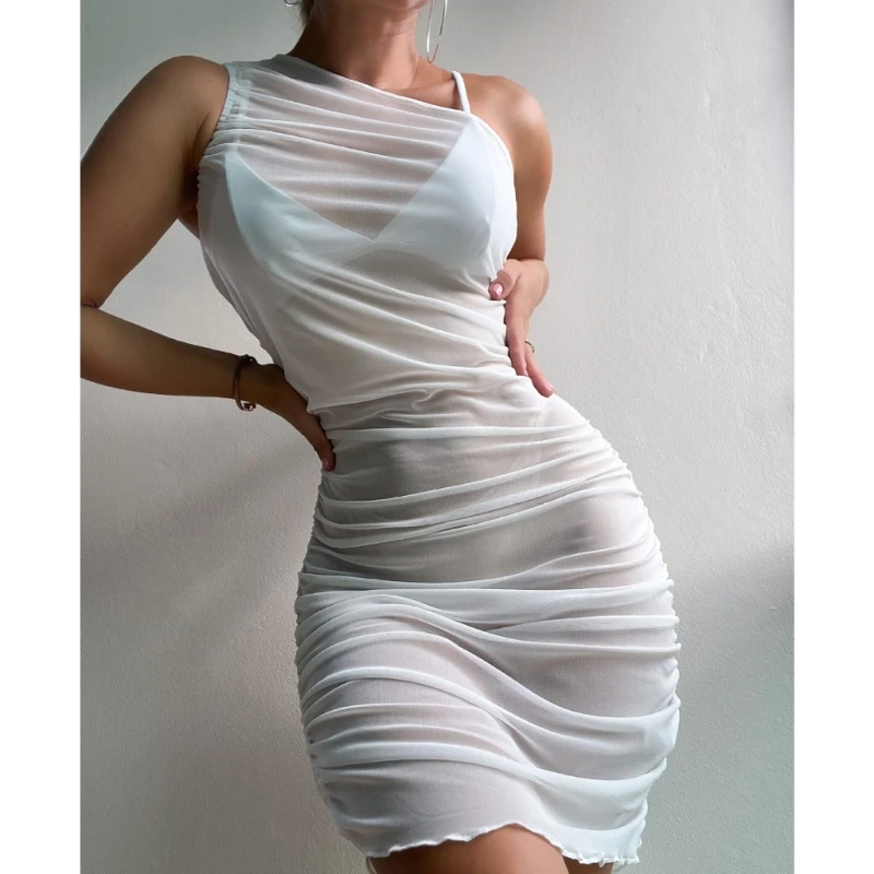 

Женское бикини накидка сексуальное прозрачное пляжное платье на одно плечо Пляжная накидка