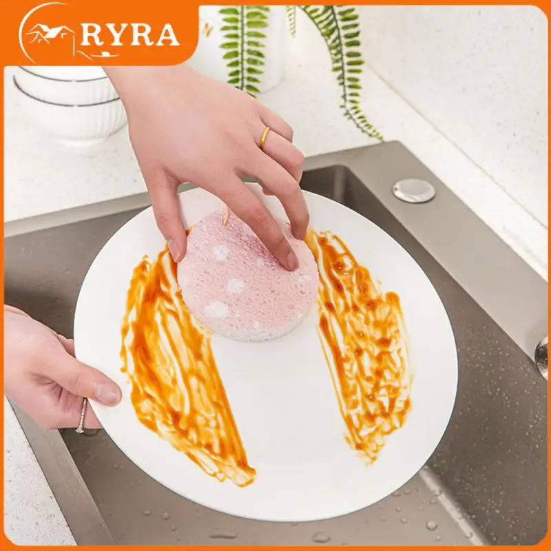 

Oilproof Sponge Wipe Kitchen Dishwashing Sponge With Lanyard Design Saves Time Effort Wood Pulp Cotton Sponge Dish Cloths Pink