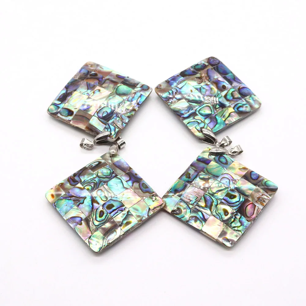 

Diagonal Diamond Shell Pendant Colorful Vintage Abalone Mother of Pearl Charm Jewelry Necklace Pendant for DIY Exquisite Gifts