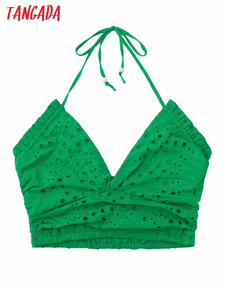 

Майка женская хлопковая с вышивкой и открытой спиной, 3H485