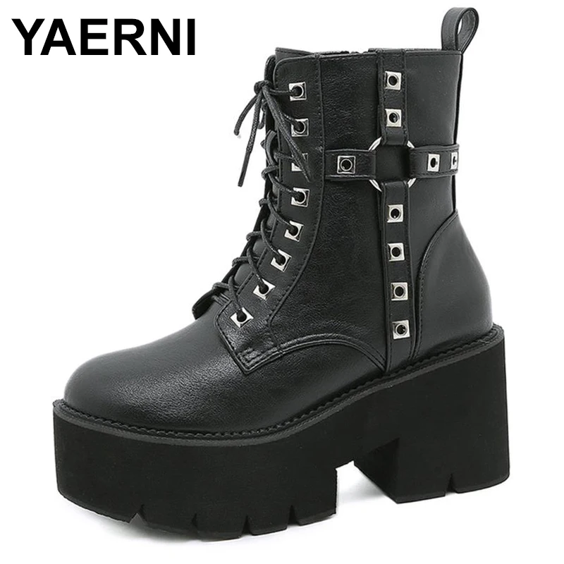 

2023 Boots Goth Studded New Rock Shoes Cossacks Punk Ankle Boots High Heels Round Head Women Free Shipping Promotion