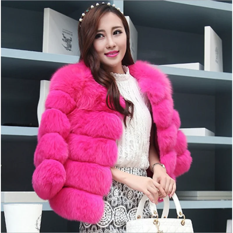 

Winter New Women Imitation Fox Fur Coat Fashion Short Long Sleeved Atificial Faux Fur Jacket Thicker Warm Females Outerwear