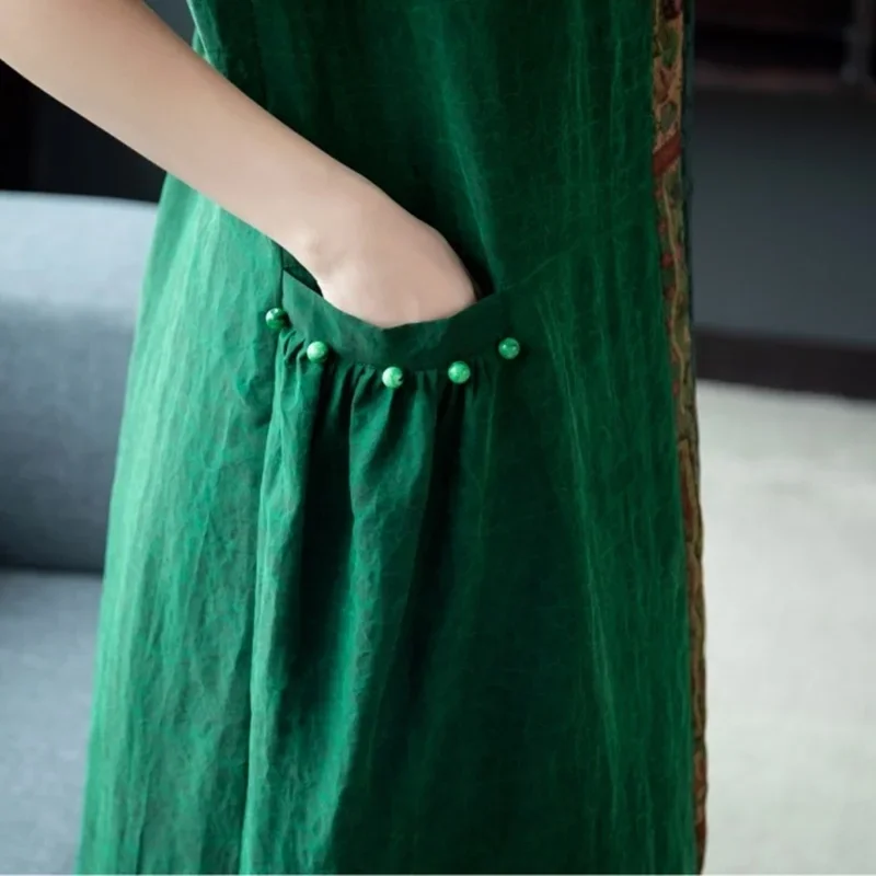 Китайское этническое платье женское новинка 2024 летнее винтажное ТРАПЕЦИЕВИДНОЕ