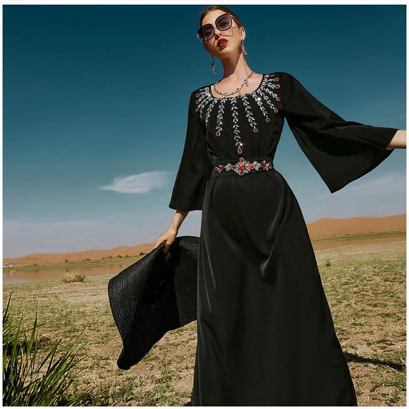 

Ramadan Eid Mubarak Black Kaftan Dubai Abaya Turkey Islam Muslim Arabic Long Dress Abayas For Women Caftan Robe Arabe Femme