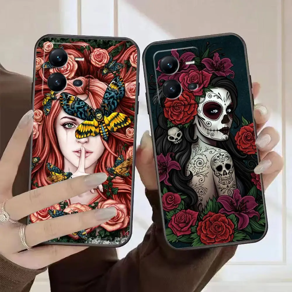 

Funda Case For VIVO X90 X80 X70 X60 X50 X27 X23 Plus V25 V23 V23E V21 V21E V20 SE V19 Pro 5G Case Para Katrina Rose Girl Skull