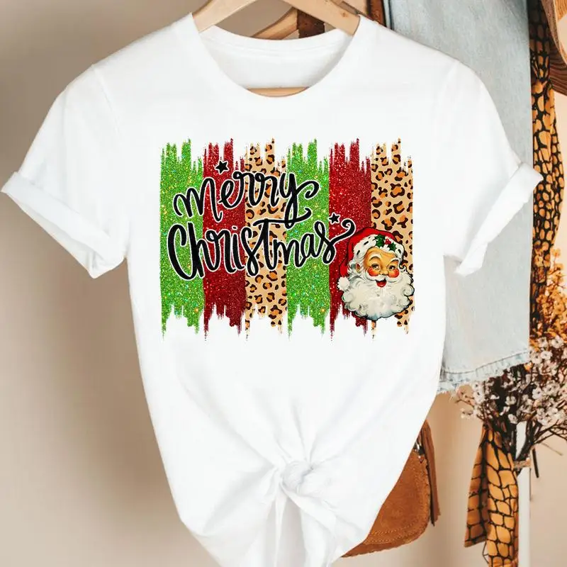 

Women Santa Claus Pretty New Year Happy Holiday Merry Christmas T Tee Fashion Tshirt Print Nice Lady Top Graphic T-shirt