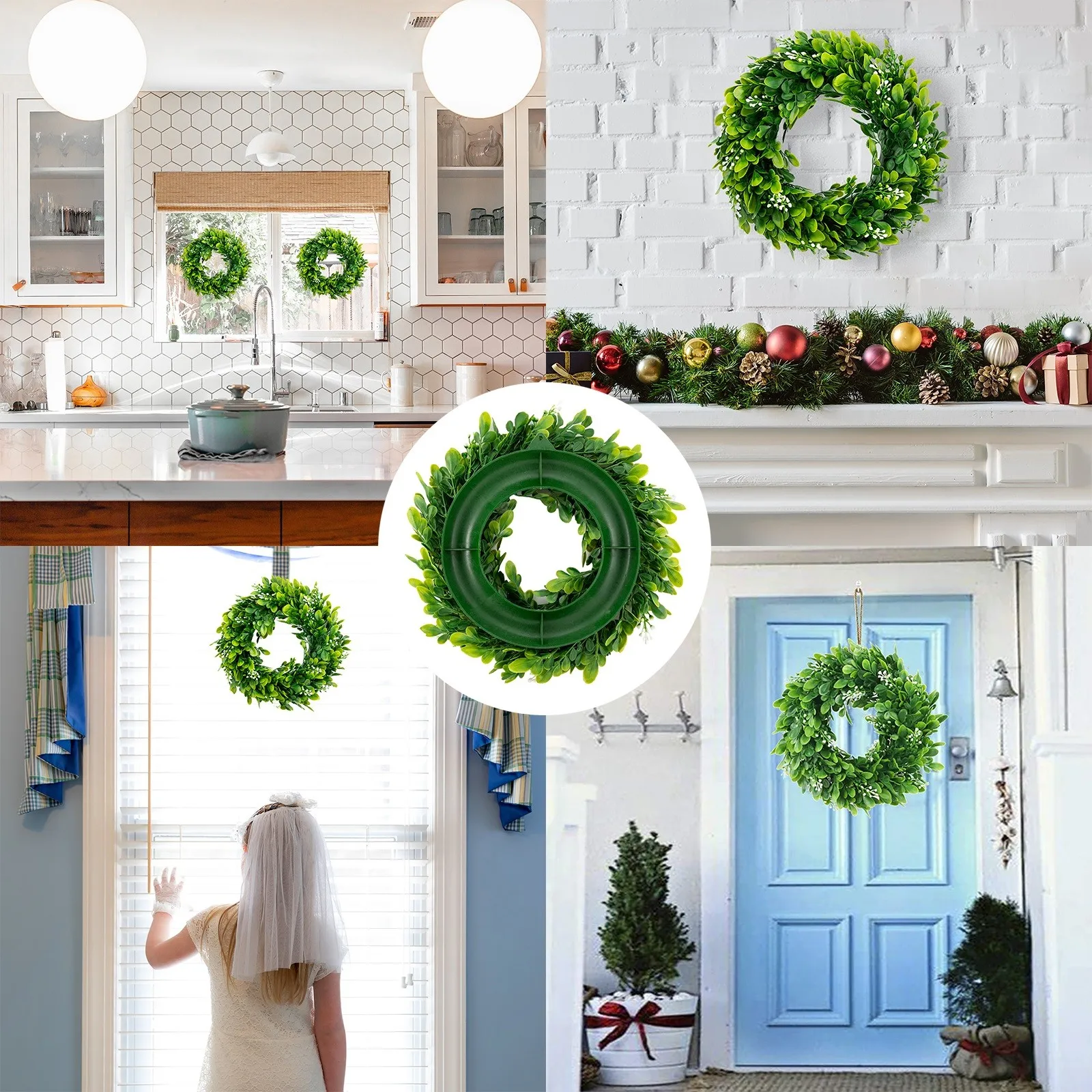 

Small Boxwood Wreath Green With Fruits Centerpiece Home Wall Window Wedding Christmas Wreath Decor 2 Pack Memorial Day Wreath