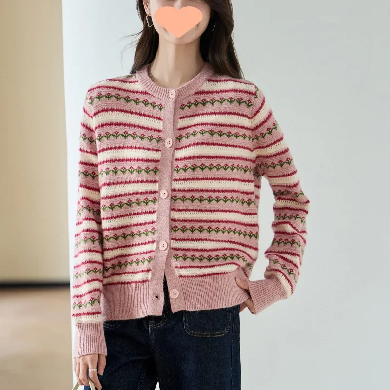 Новинка 2024 женский полосатый свитер вязаный кардиган куртка осенняя коллекция