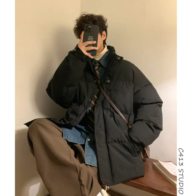 Winter Jacket Men Warm Fashion Khaki Black Thickened Down Jacket Men Streetwear Korean Loose Thick Short Coat Mens Parker M-4XL