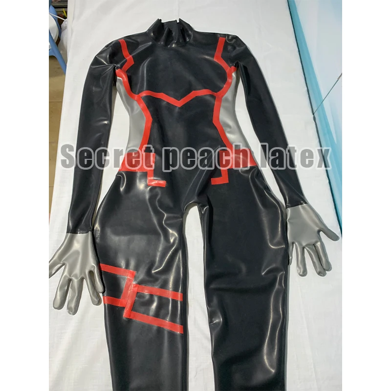 

Latex Cosplay Suit Zero two Unisex Latex One piece Jumpsuit With Latex Gloves Socks CUSTOMIZED