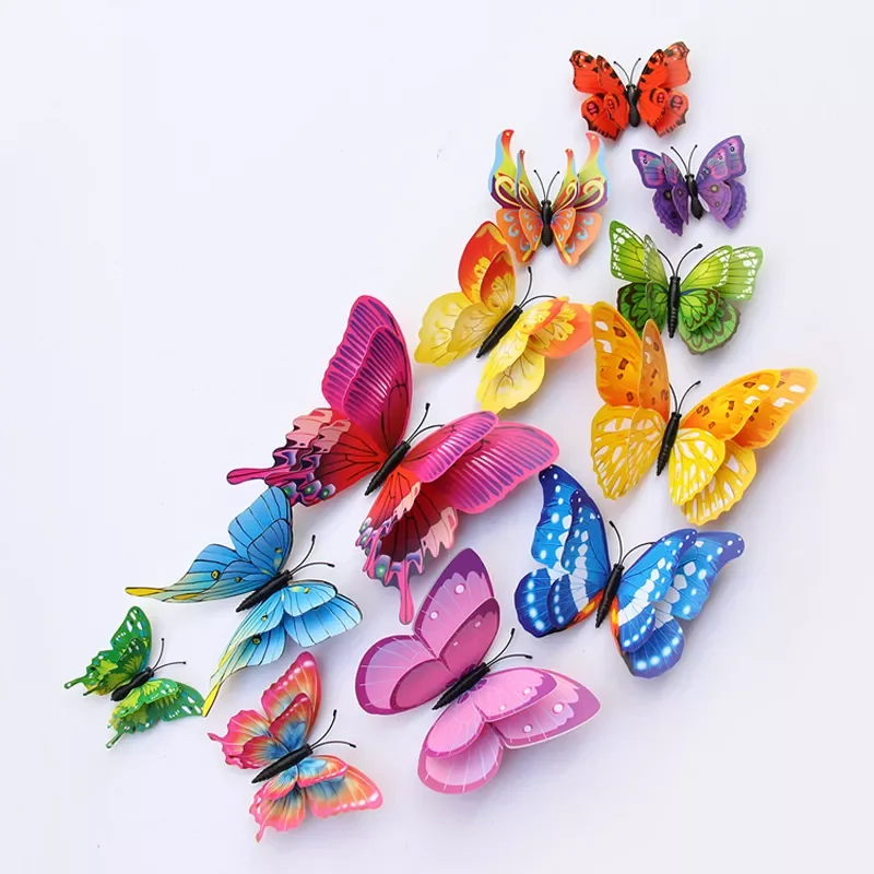 

Mixed color Double layer 3D Wall Sticker for wedding decoration Magnet Butterflies Fridge stickers Home decor