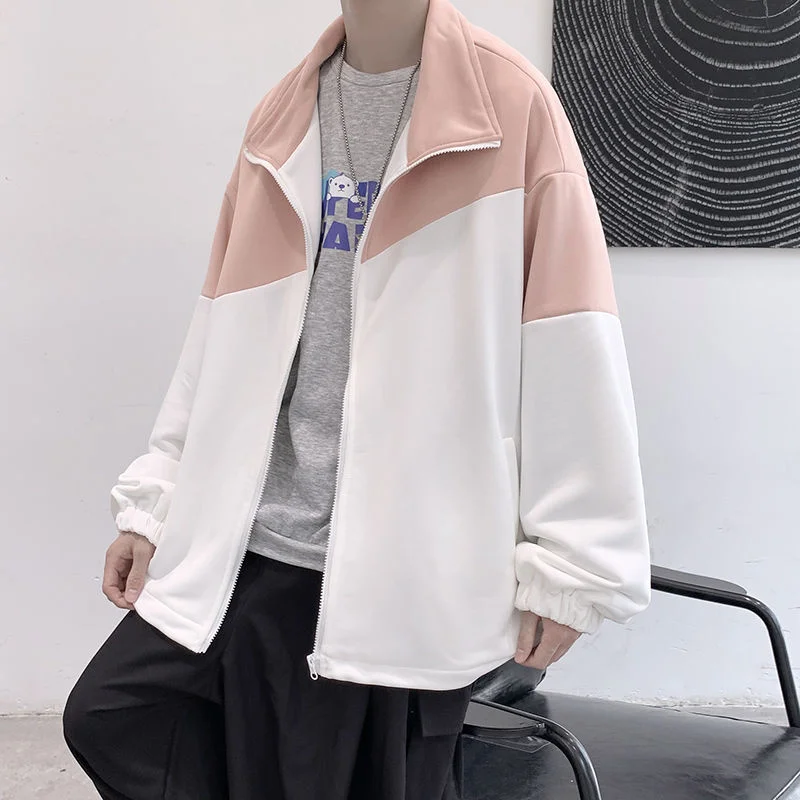 Men's Hoodie Color Matching Long Sleeve Zipper Loose Coat Sweater Spring Tidal Current Streetwear College 2022 Surprise Price | Мужская