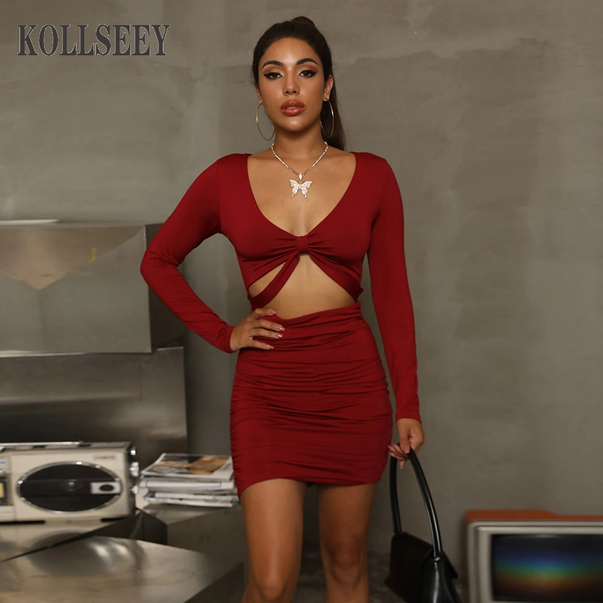 KOLLSEEY Brand Dresses 2022 Halter Neck Sexy Lace See Through Cut Out Backless Mini Dress enlarge