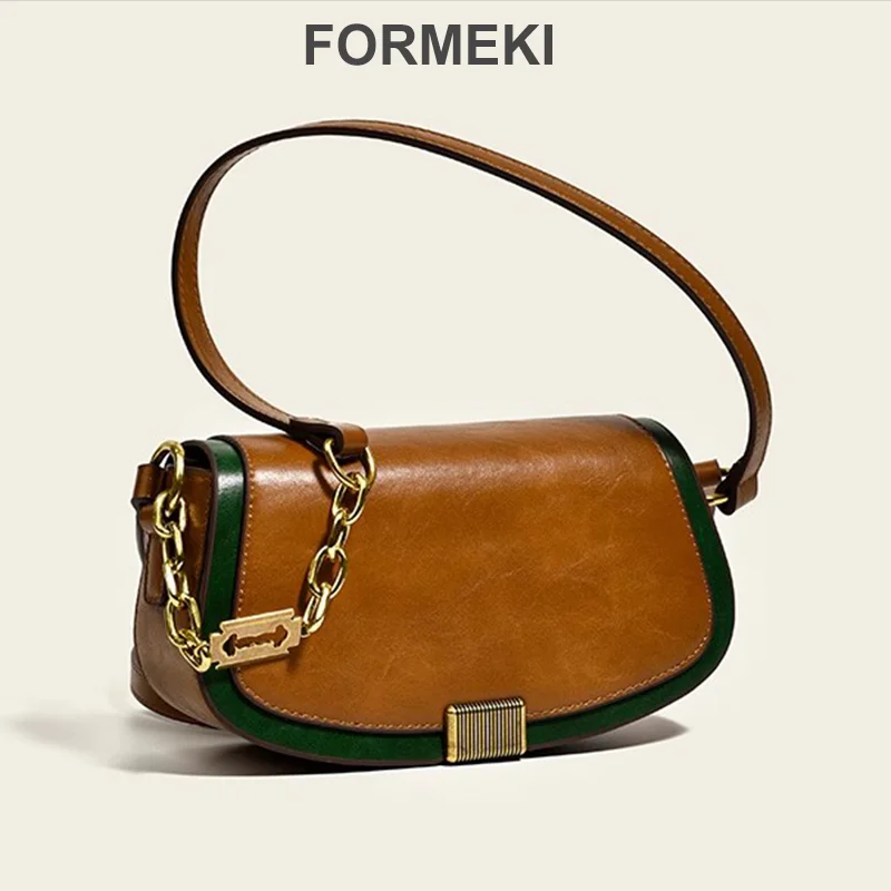 

Formeki Saddle Bag For Women 2023 Ins Fashion Mixed Color Chain All Match Women'S Bag Shoulder Bag Winter Retro Bag