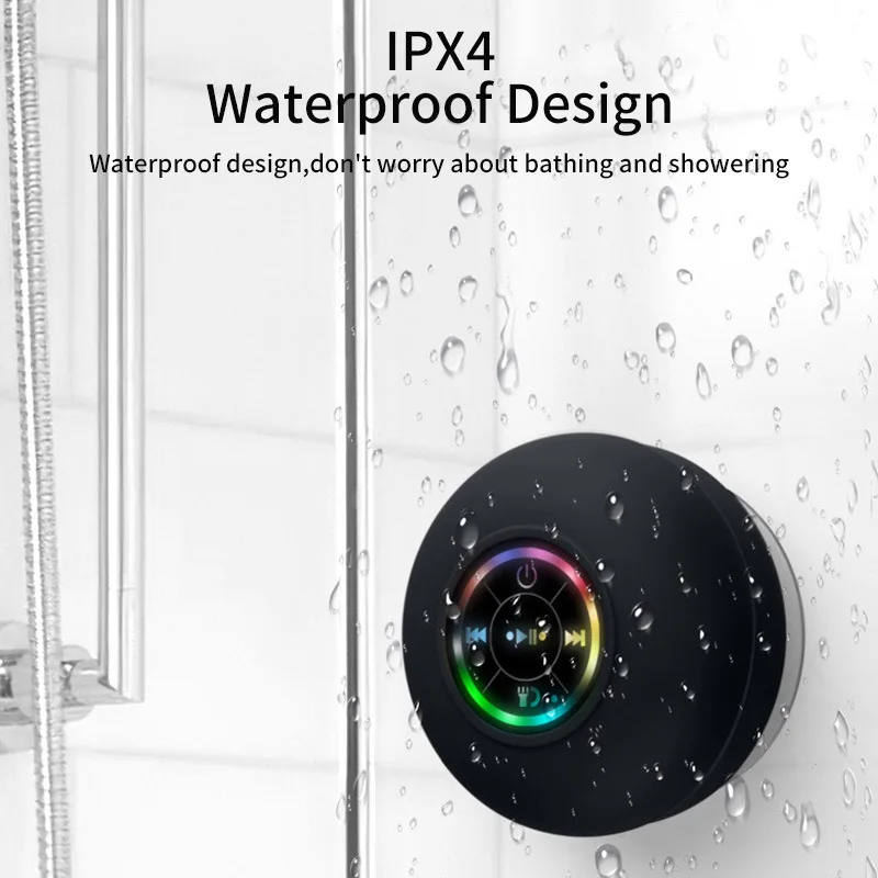 Waterproof Wireless Mini Bluetooth Speaker for Bathroom Shower Speakers RGB Light Mini Speaker Sports Stereo Speaker Suction Cup