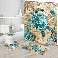 sea turtle shower curtain set 3 piece toilet cover set no punching bathroom accessories printing home decor non skid floor mats