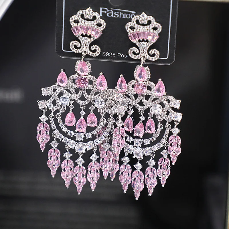 

Cubic Zirconia Shining Water Drop Tassels Earrings For Women Brand Design Luxury Jewelry Long Temperament Dangle Earings