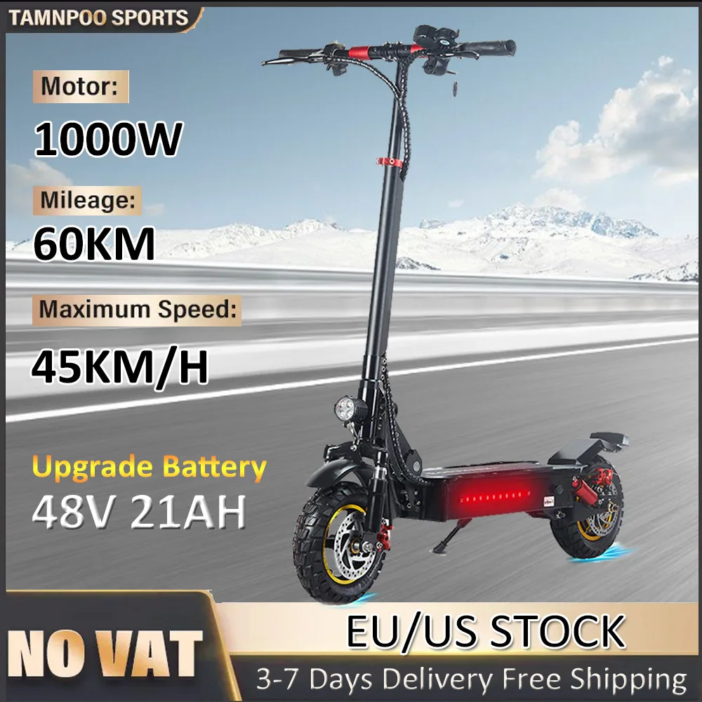 

1000W Electric Scooter for Adults 48V 13AH/21AH Folding Scooter Top Speed 45Km/h 50-60Km Range 10inch Tire Disc Brake E-Scooter