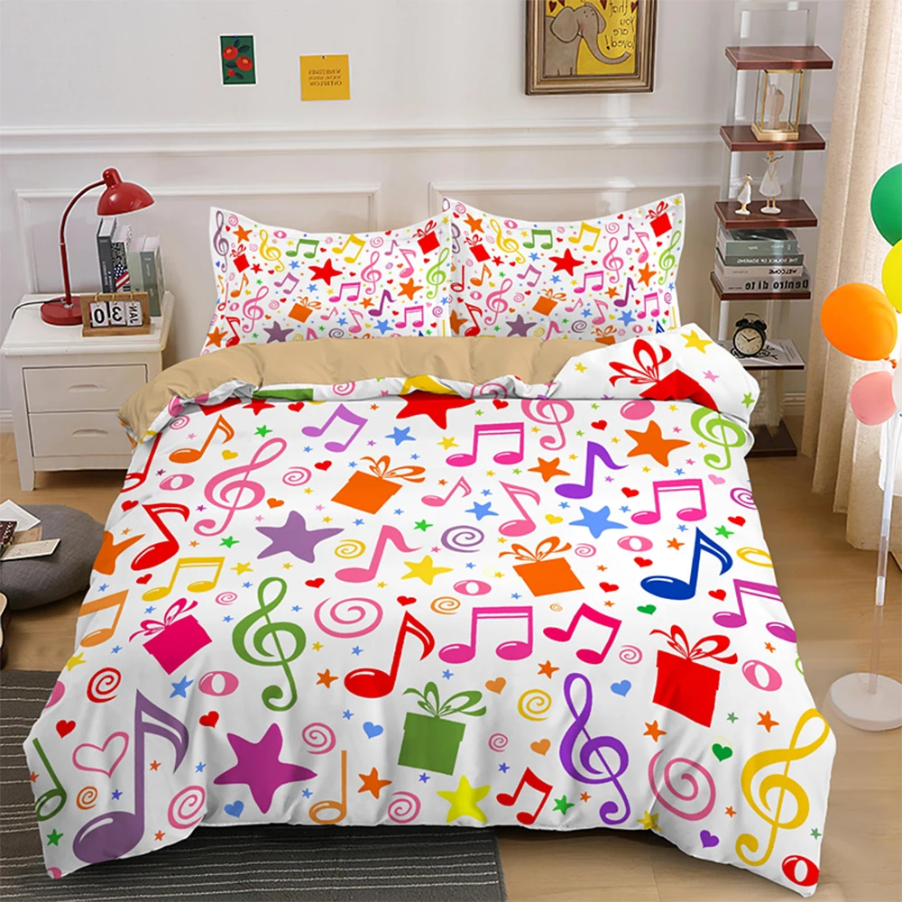 

Popular Music Theme Bedding Set 2/3pcs Full Twin Size Musical Note Microfiber Quilt/Comforter Cover For Boys Girls Bedroom Decor