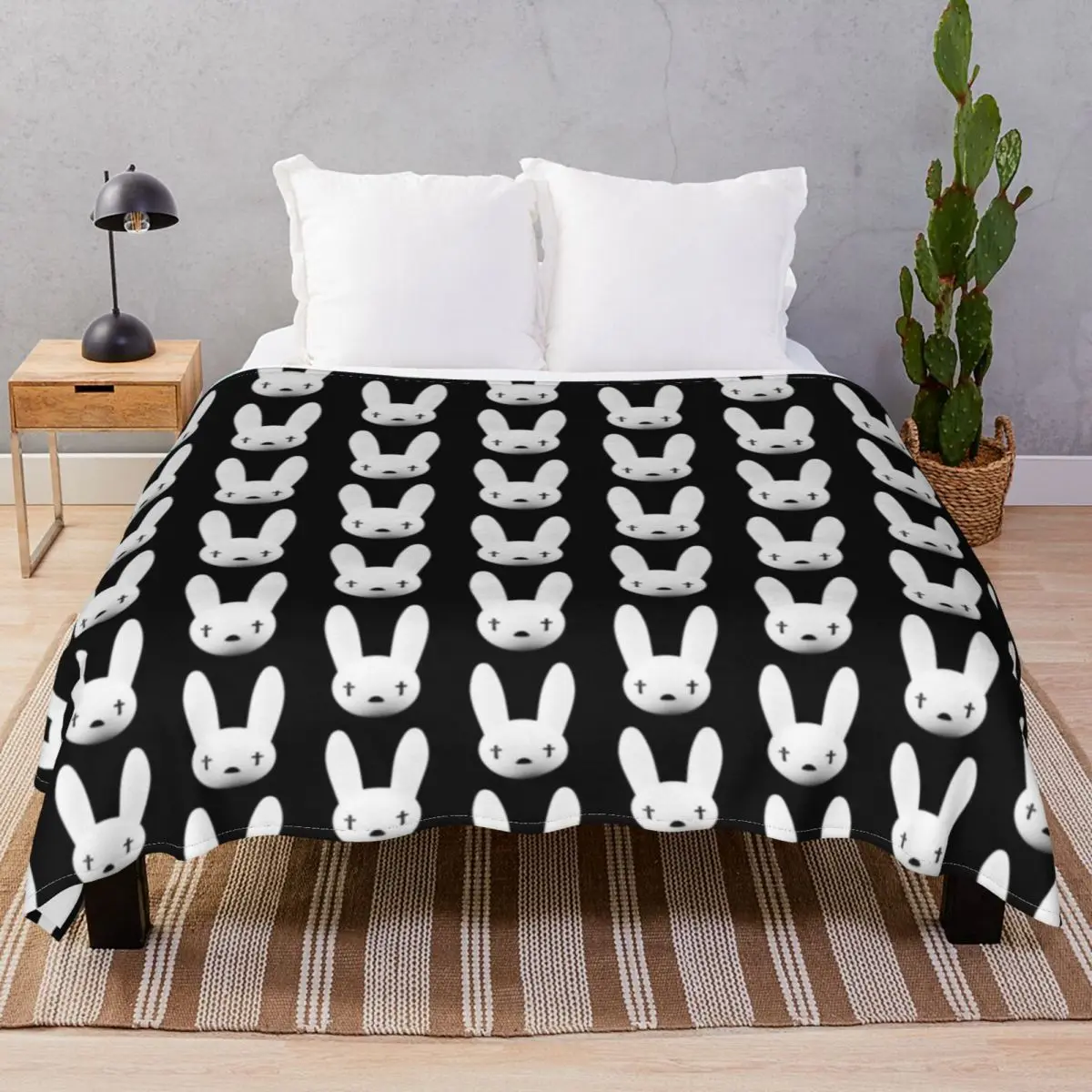 Bad Bunny Logo Blanket Flannel All Season Lightweight Thin Throw Blankets for Bed Home Couch Camp Cinema