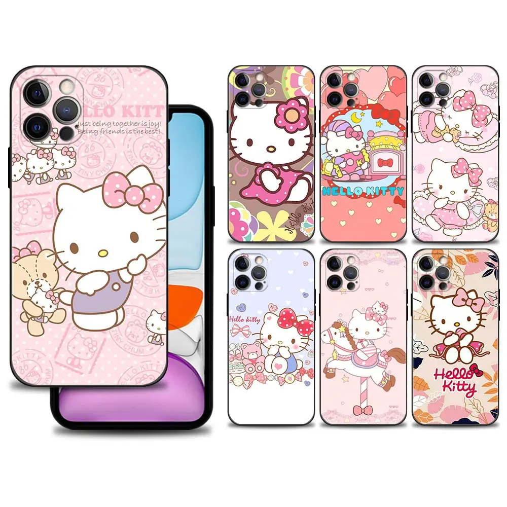 

Pink Hello Kitty Case For iphone 13 12 11 Pro max Phone Cover XS Max XR X 13 12 Mini 6 6S 7 8 Plus 5 5s SE2020 Silicon Funda