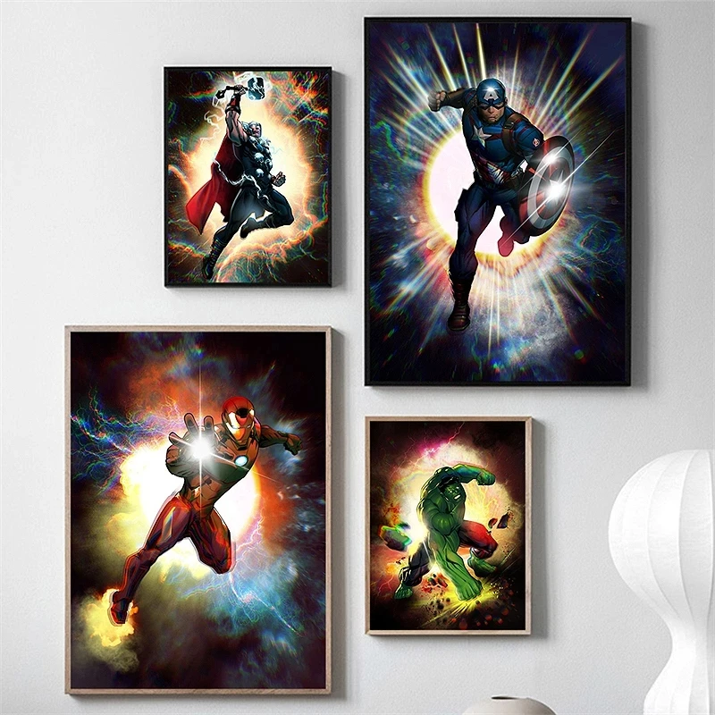 

Marvel Canvas Painting Wall Art Superhero Comics Anime Poster Print Avengers Spiderman Iron Man Hulk Picture Kid Home Decor Gift