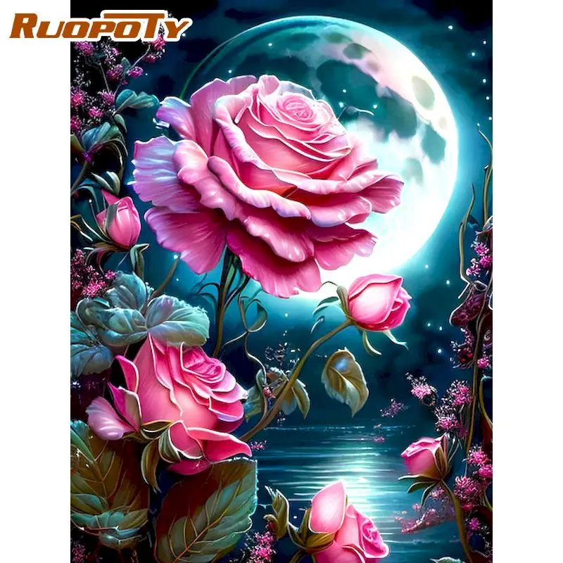

RUOPOTY Frame Picture Painting By Numbers Fantasy Flowers Coloring On Numbers Diy Ideas Home Wall Artwork Kill Time 60x75cm