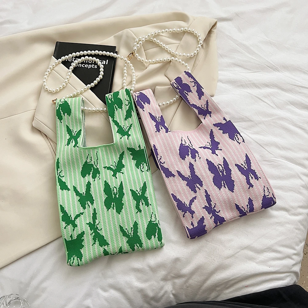 

Композитная сумка на плечо, вместительный тоут с бабочкой, дышащая прочная модная дамская сумочка на цепочке с жемчугом для покупок, для путешествий